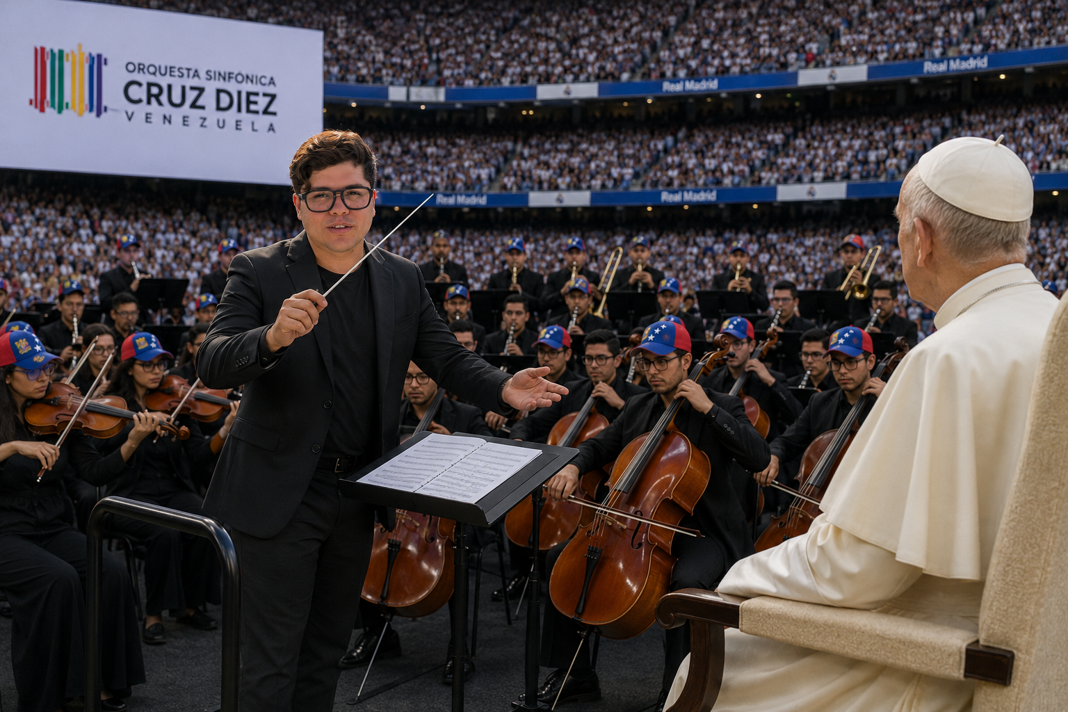 La Orquesta Sinfónica Carlos Cruz-Diez emociona al Papa León XIV en Madrid